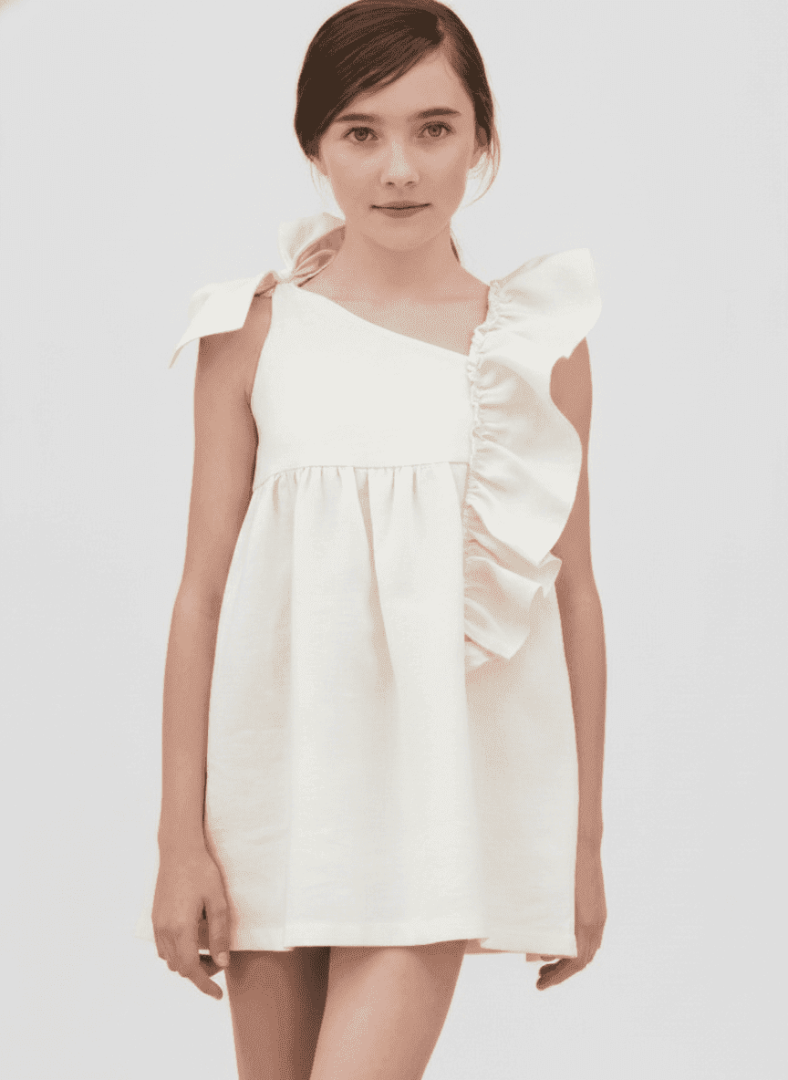 One Shoulder Tied Ruffles & Gathered Kid's Dress