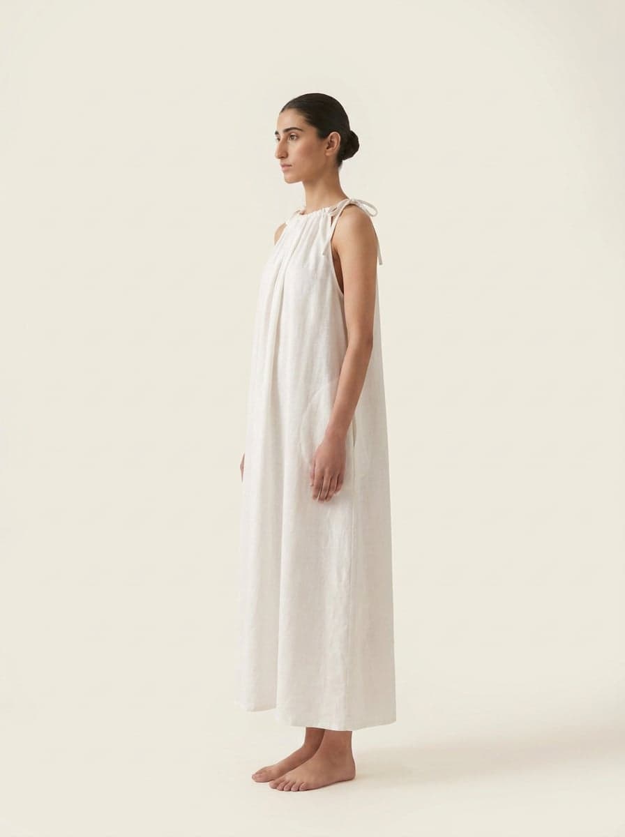 Sleeveless High Neck Ankle Dress With Ties