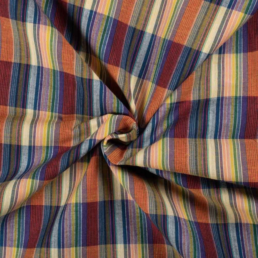 Multicolor Check Pure Cotton 80 GSM Handwoven Fabric 768