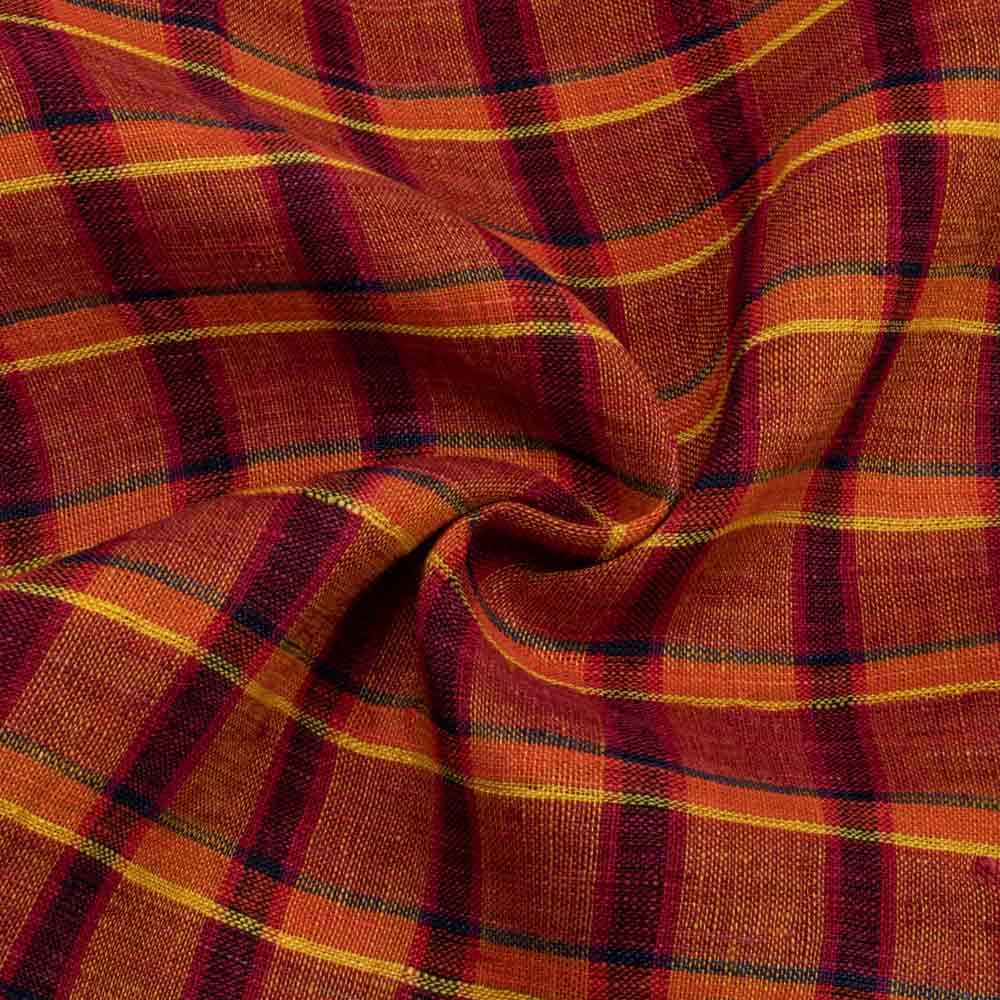 Check Brown Pure Linen 125 GSM Handwoven Fabric