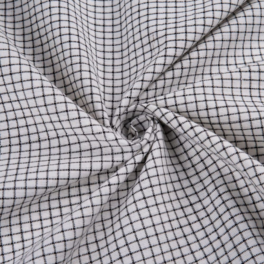 Check White & Black Pure Cotton 116 GSM Handwoven Fabric