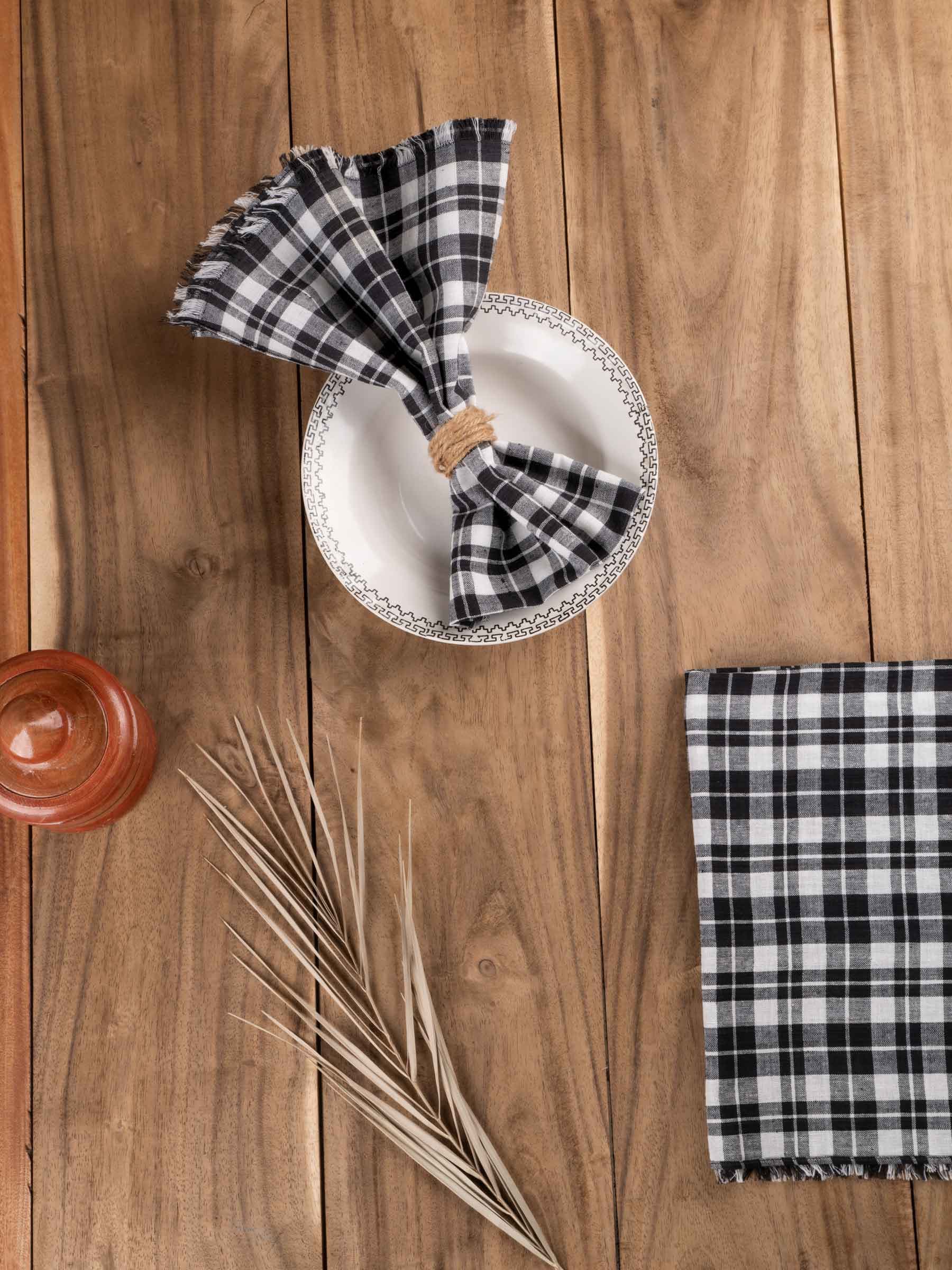 Check Black & White Handwoven Pure Cotton Napkin