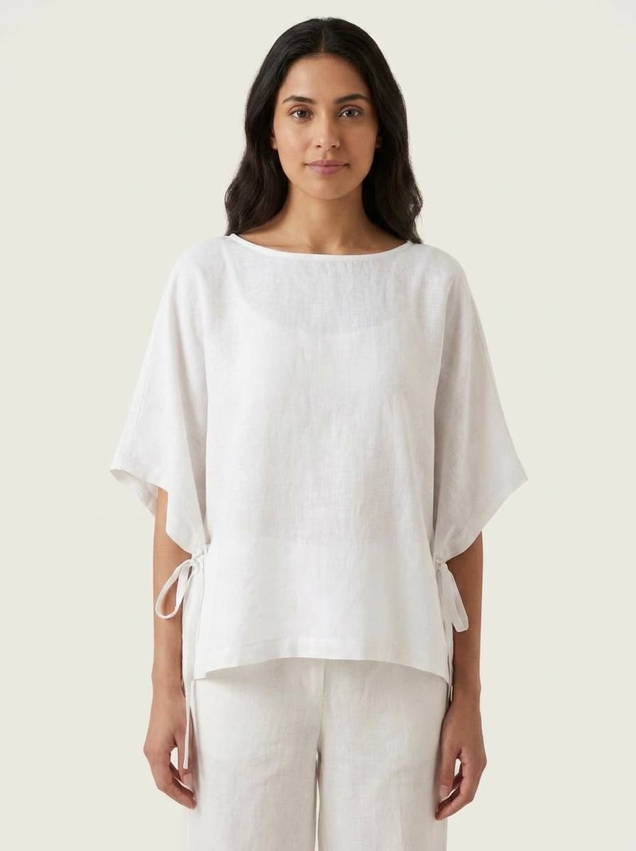 Short Dropped Shoulder Panel Tied Top With Boat Neck