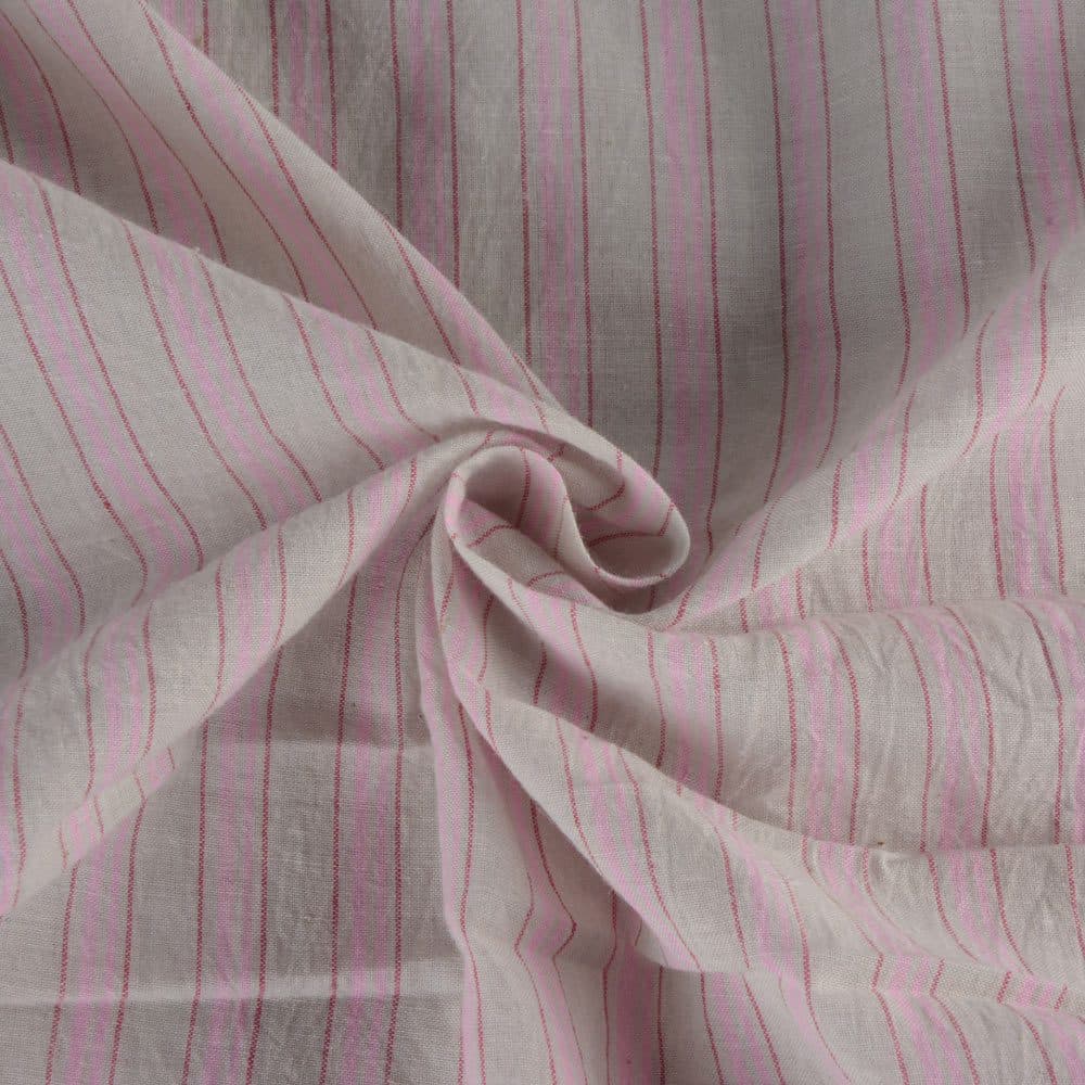 Stripe Pink & Off White Pure Cotton 60 GSM Handwoven Fabric
