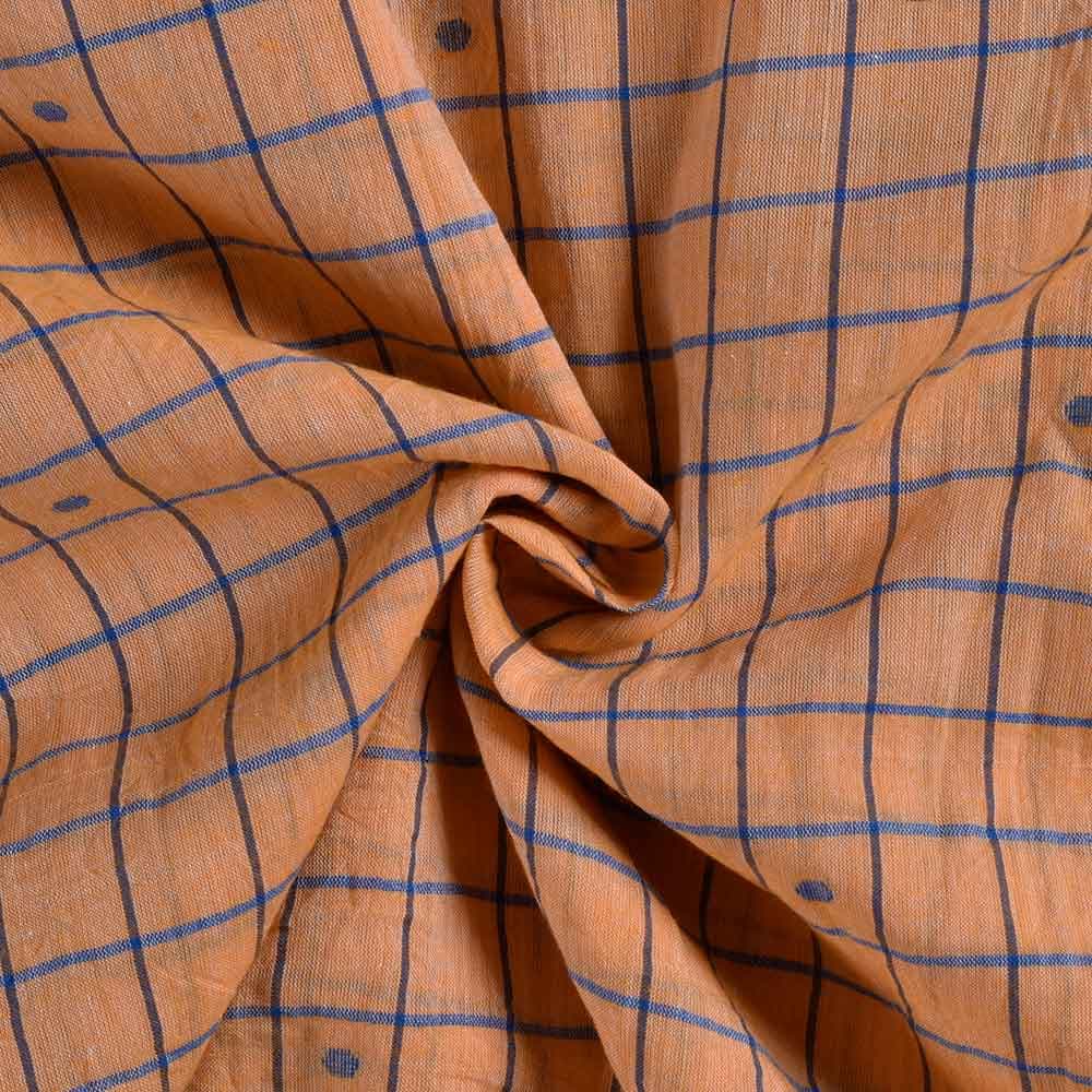 Geometric Check Orange Jamdani Pure Cotton 60 GSM Handwoven Fabric