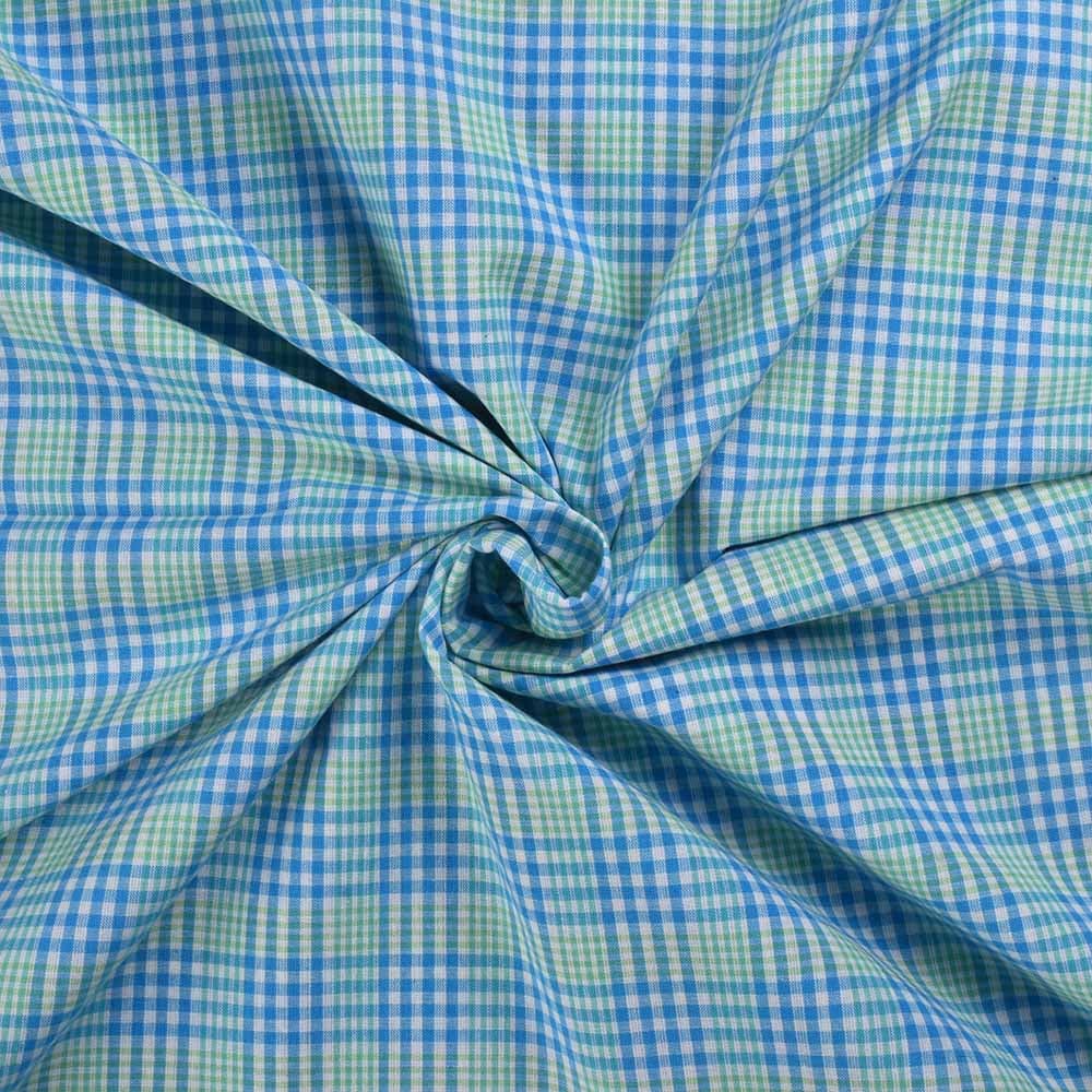 Check Blue & Green Pure Cotton 90 GSM Handwoven Fabric 442