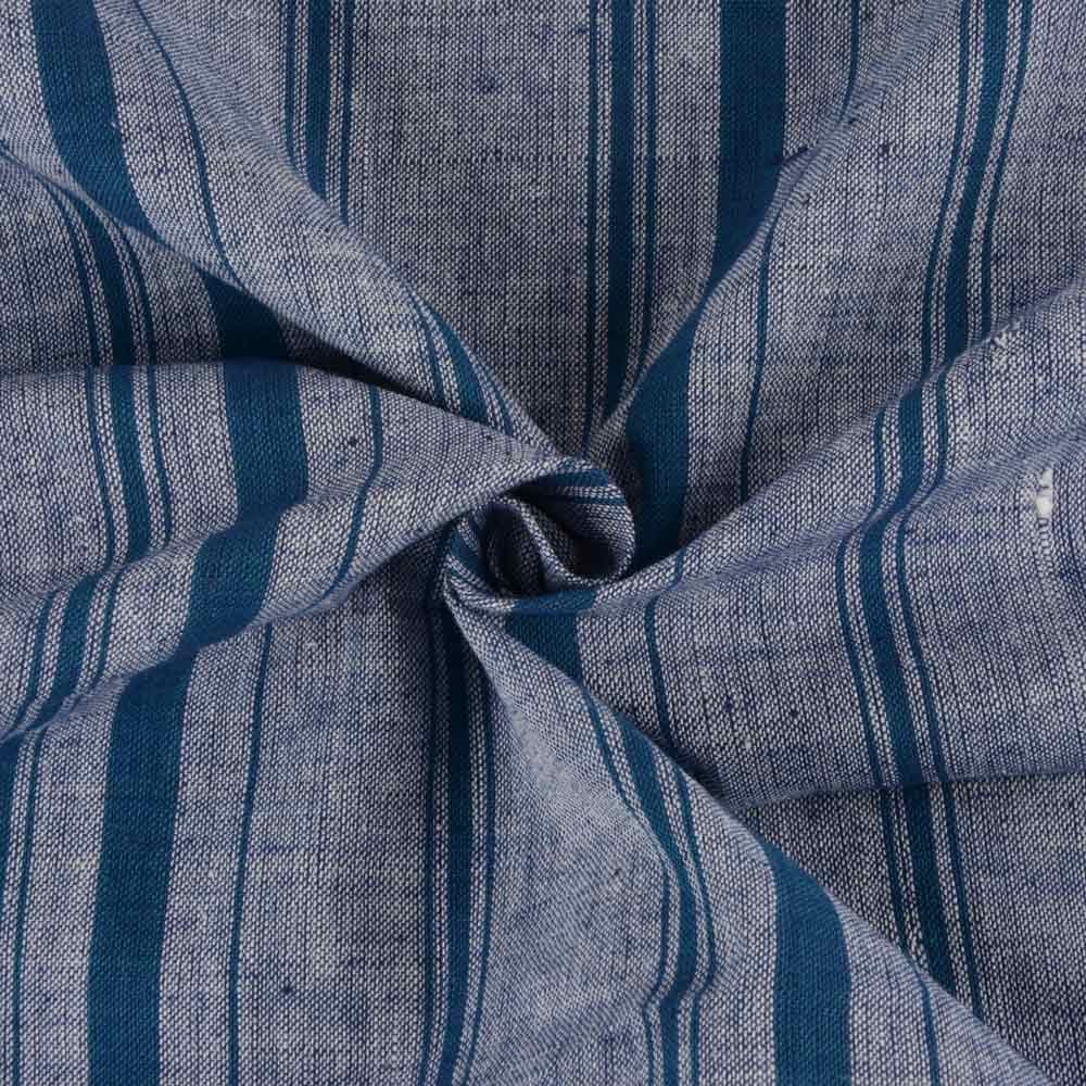 Stripe Grey & Teal Khadi Fabric - 128 GSM Handspun & Handwoven