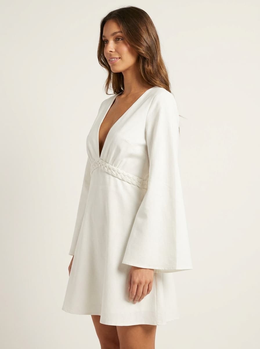 Braid Detailed Slip Dress With Flared Sleeves