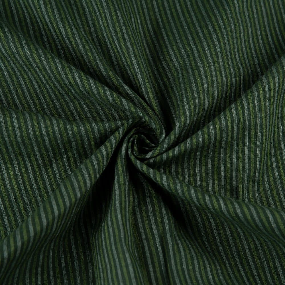 Stripe Dark Green Pure Cotton 60 GSM Handwoven Fabric