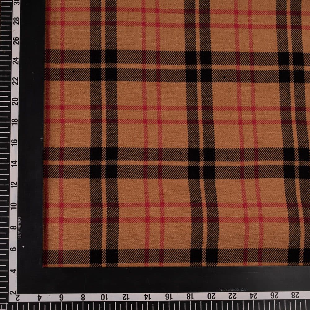 CHECK TWILL BROWN PURE COTTON 168 GSM HANDWOVEN FABRIC
