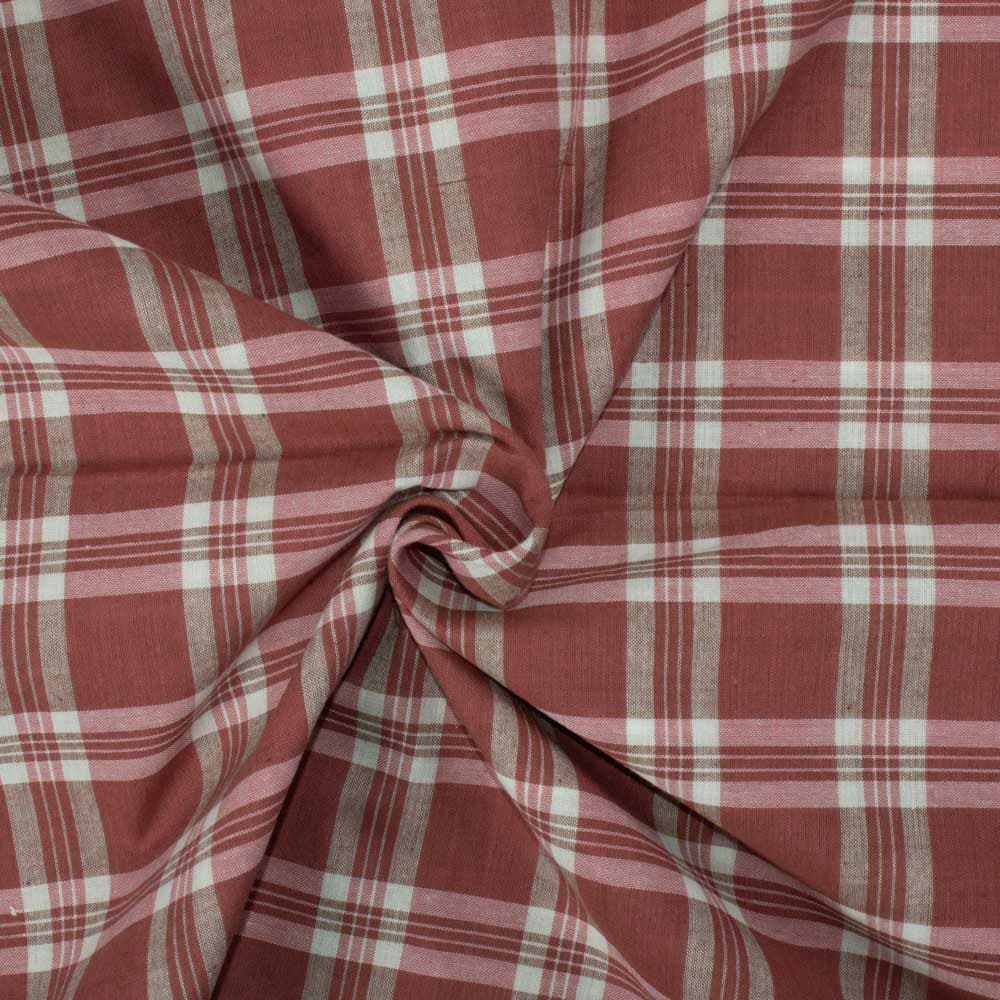 Check Red White Pure Cotton 95 GSM Handwoven Fabric