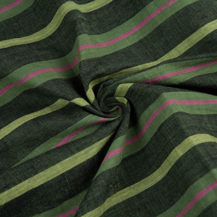 Stripe Green Pure Cotton 96 GSM Handwoven Fabric