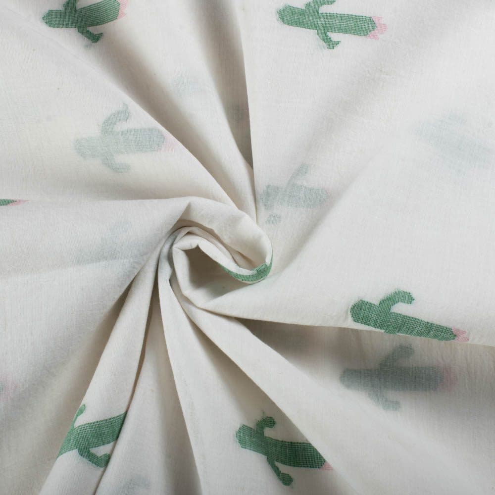 Plain White Pure Cotton 57 GSM Cactus Jamdani Fabric