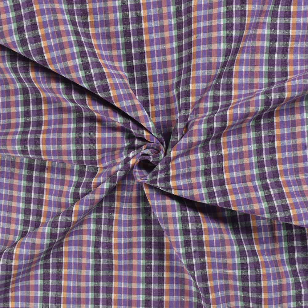 Check Multicolored Khadi Cotton 114 GSM Handwoven Fabric 383