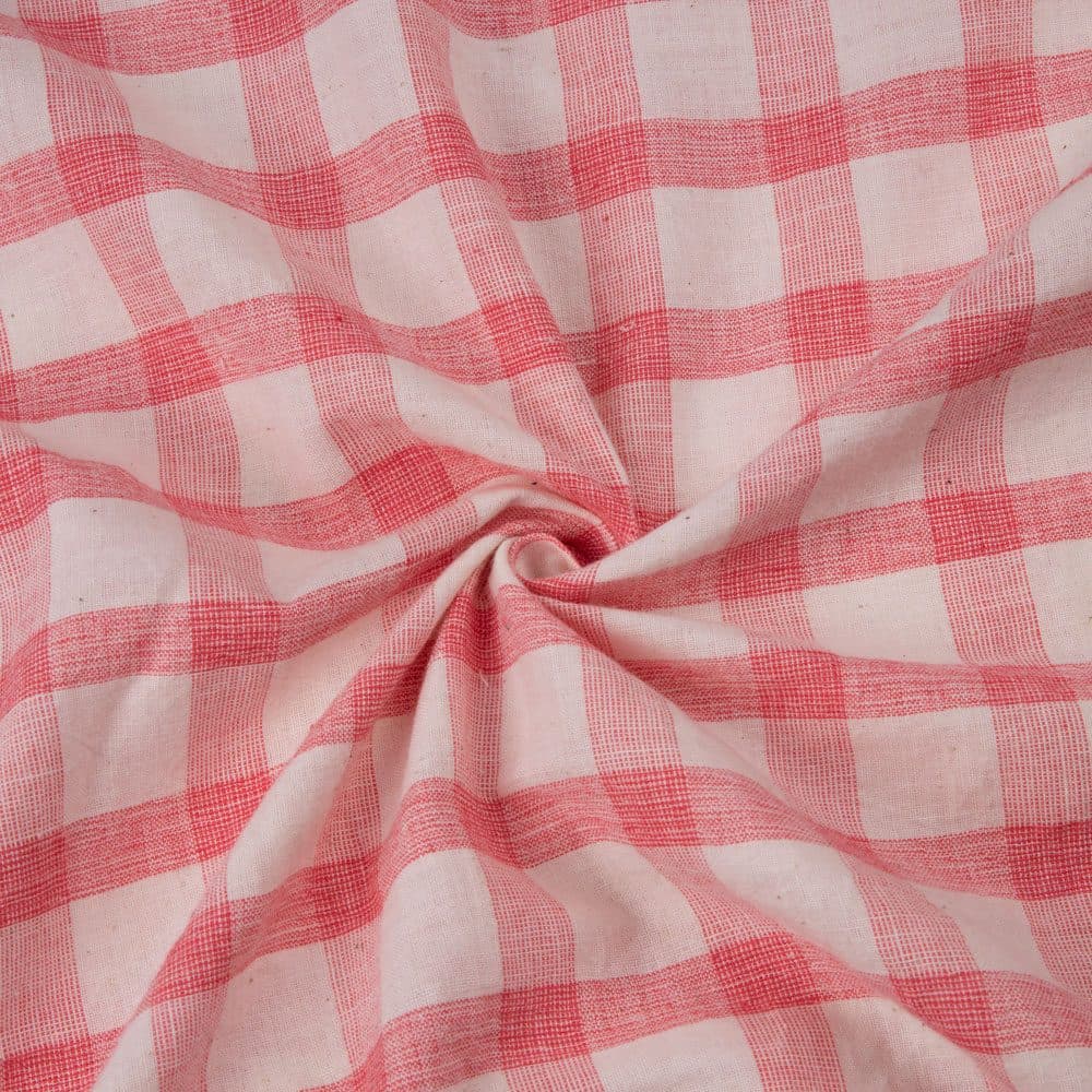 Check Red & White Pure Cotton 102 GSM Handwoven Fabric