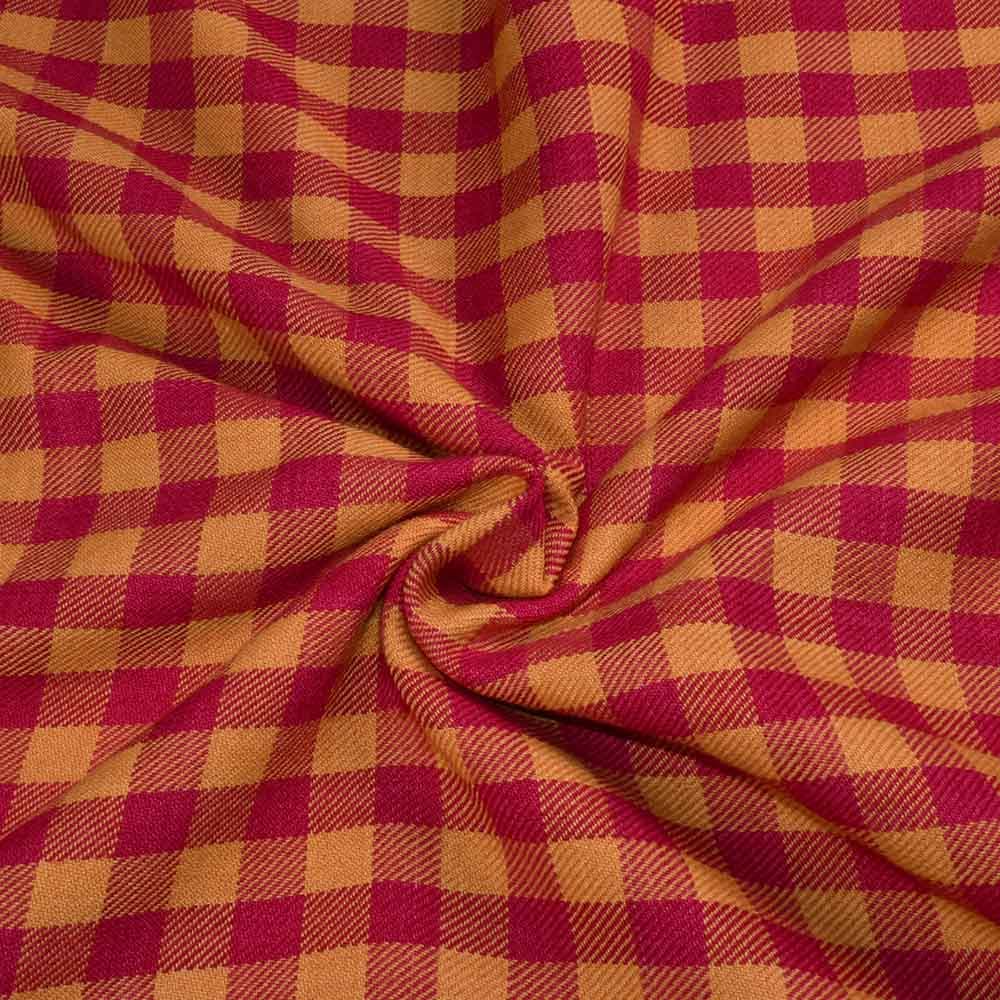 Check Pink Yellow Pure Wool 220 GSM Handwoven Fabric