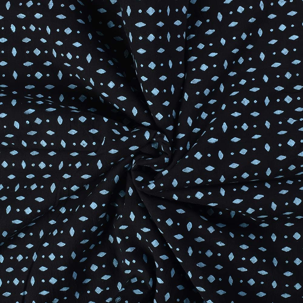 Abstract Blue Block Printed Pure Cotton 65 GSM Handwoven Fabric