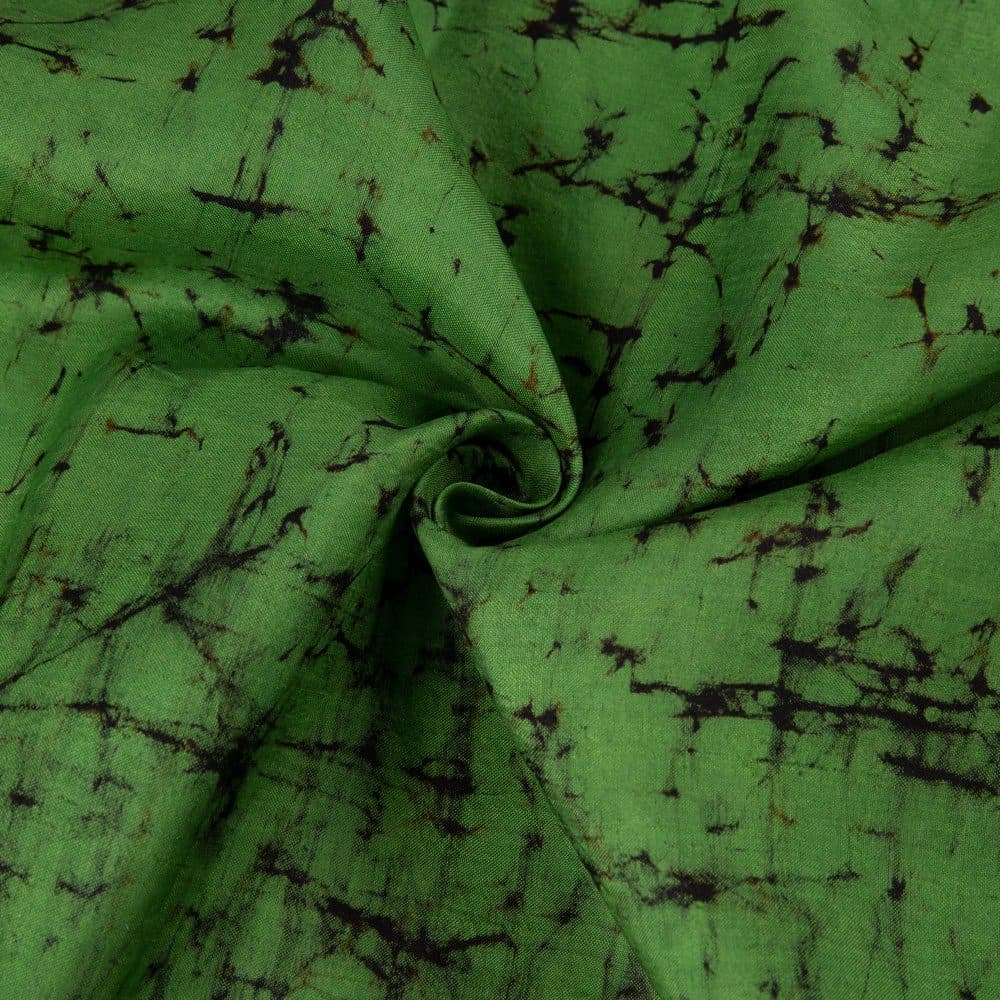 Abstract Green Black Batik Mulberry Silk 40 GSM Fabric