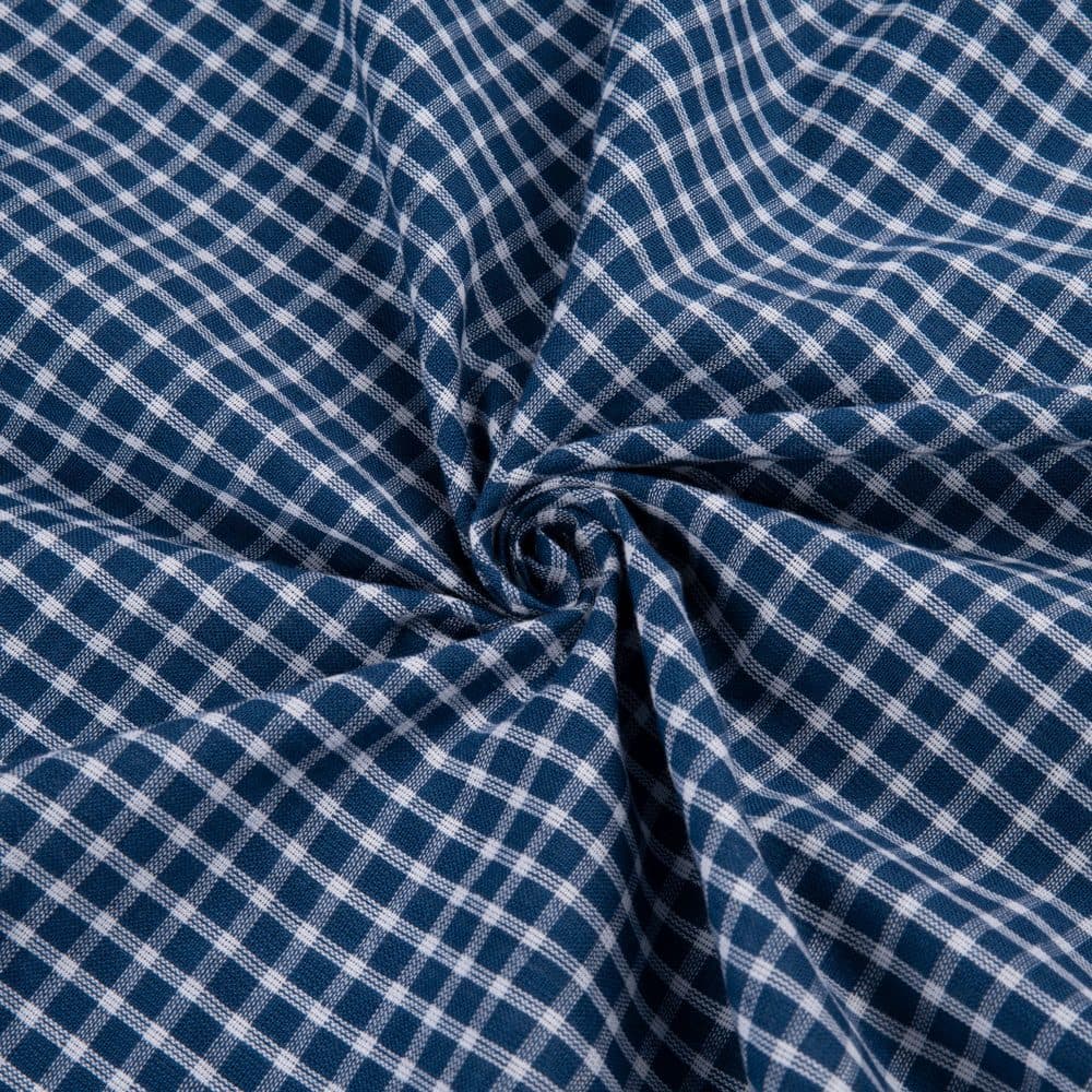 Check Blue & White Pure Cotton 94 GSM Handwoven Fabric