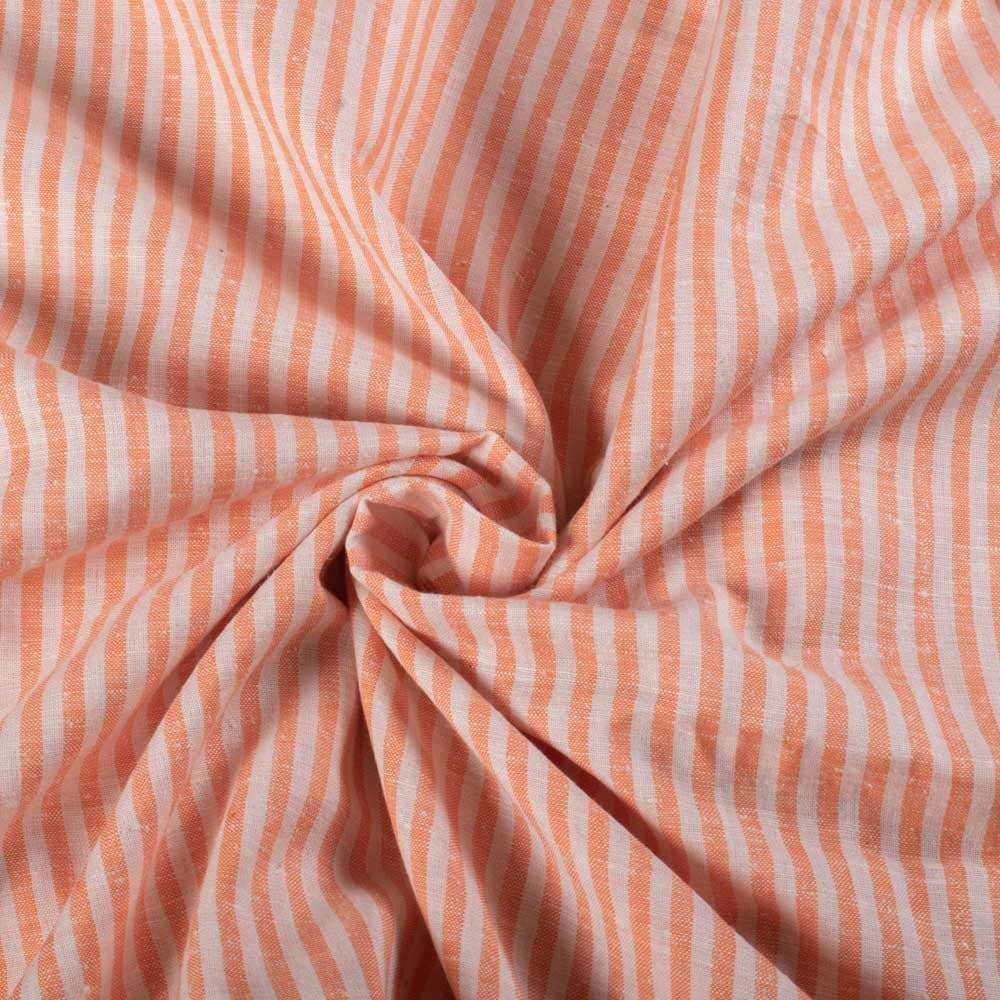 Stripe Light Orange Matka Silk & Cotton Blend 105 GSM Handwoven Fabric
