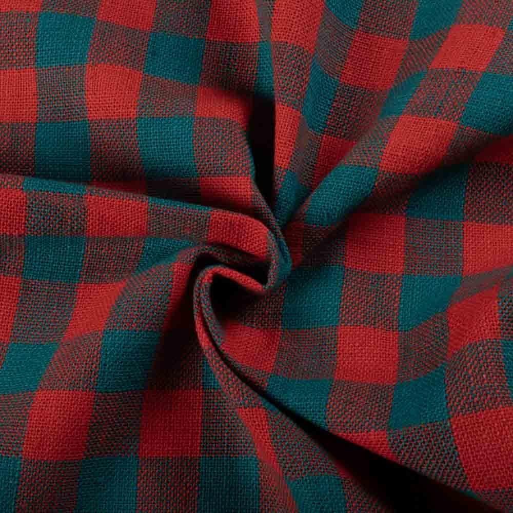 Check Red & Turquoise Khadi 225 GSM Handwoven Fabric