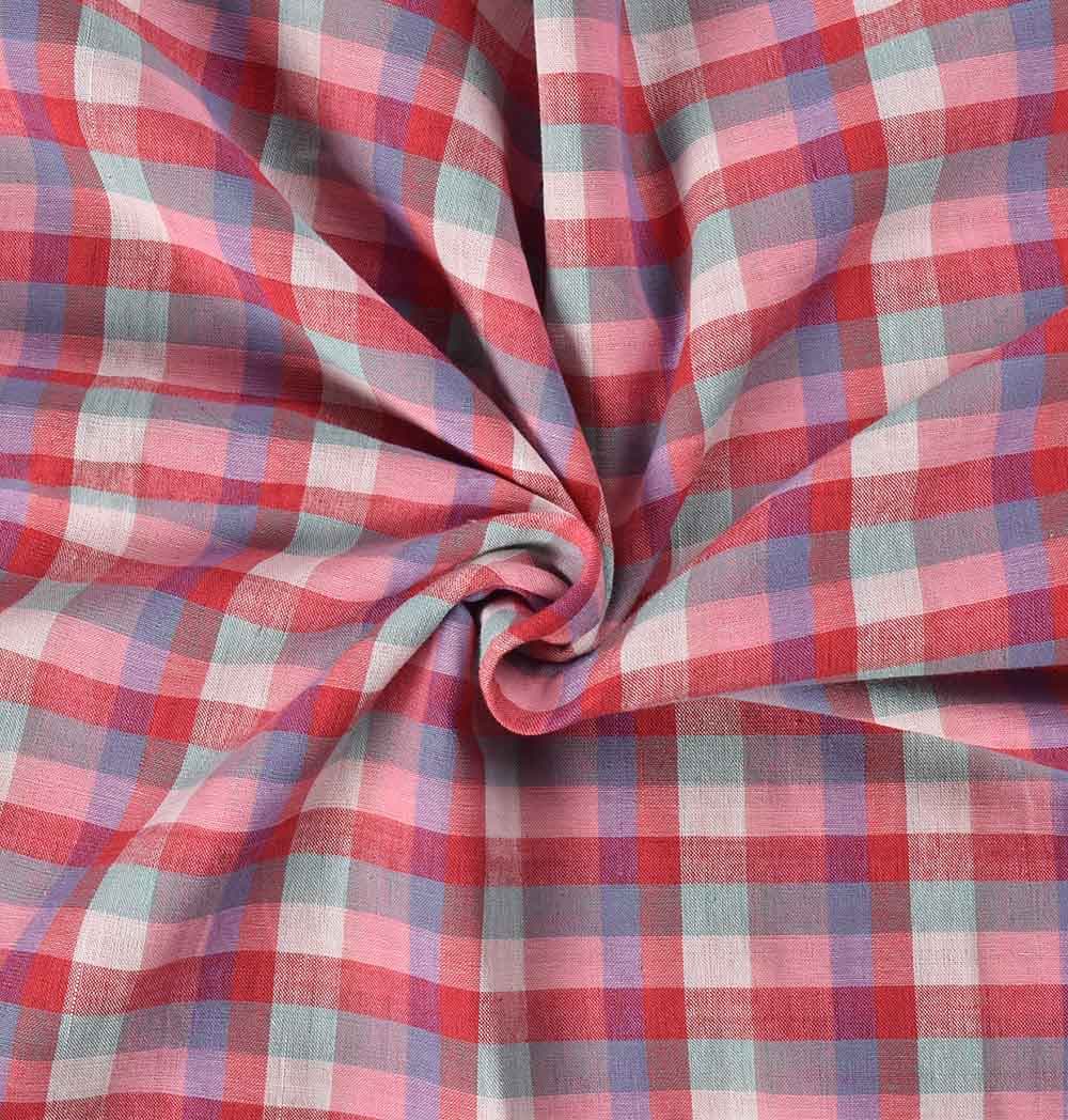 Check Multicolor Pure Cotton 92 GSM Handwoven Fabric 585
