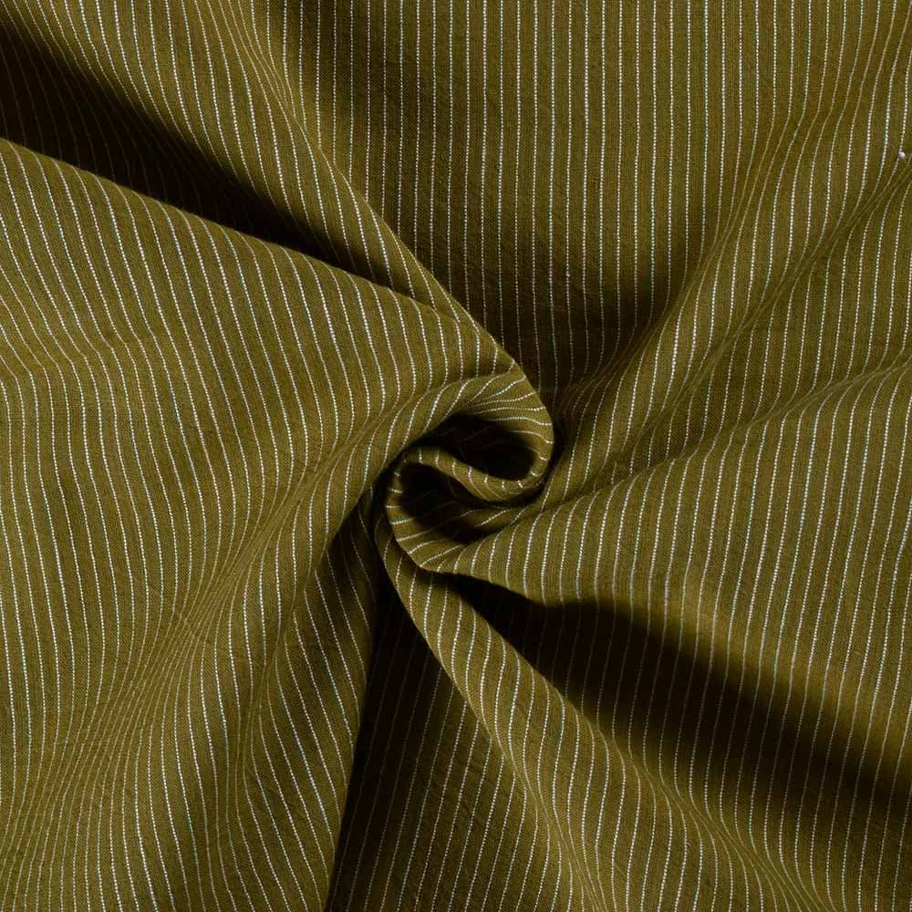 Stripe Olive Green Pure Cotton 75 GSM Handwoven Fabric