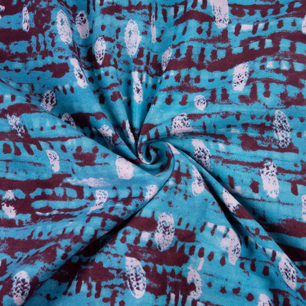 Abstract Blue Screenprinted Cotton Khadi 125 GSM Handwoven Fabric