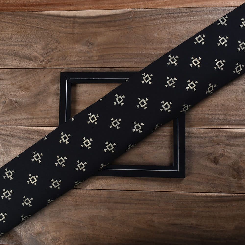Abstract Black Block Printed Pure Cotton 65 GSM Handwoven Fabric