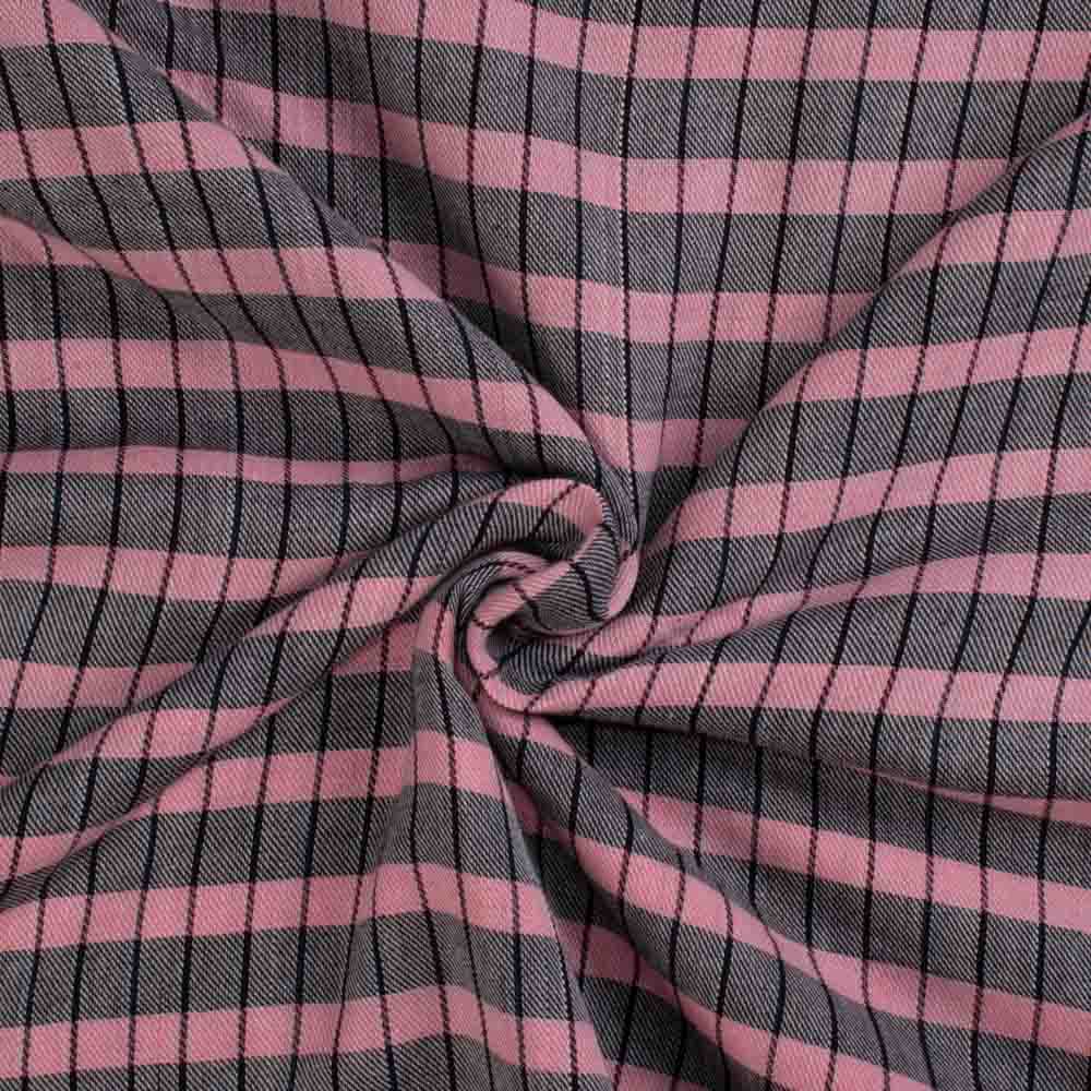 Check Twill Pink And Black Pure Cotton 105 GSM Handwoven Fabric