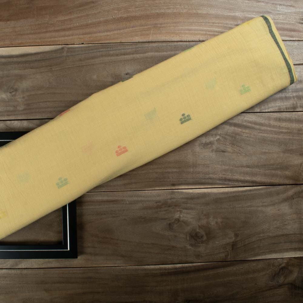 Plain Yellow Pure Cotton 60 GSM Multicolor Abstract Jamdani Fabric