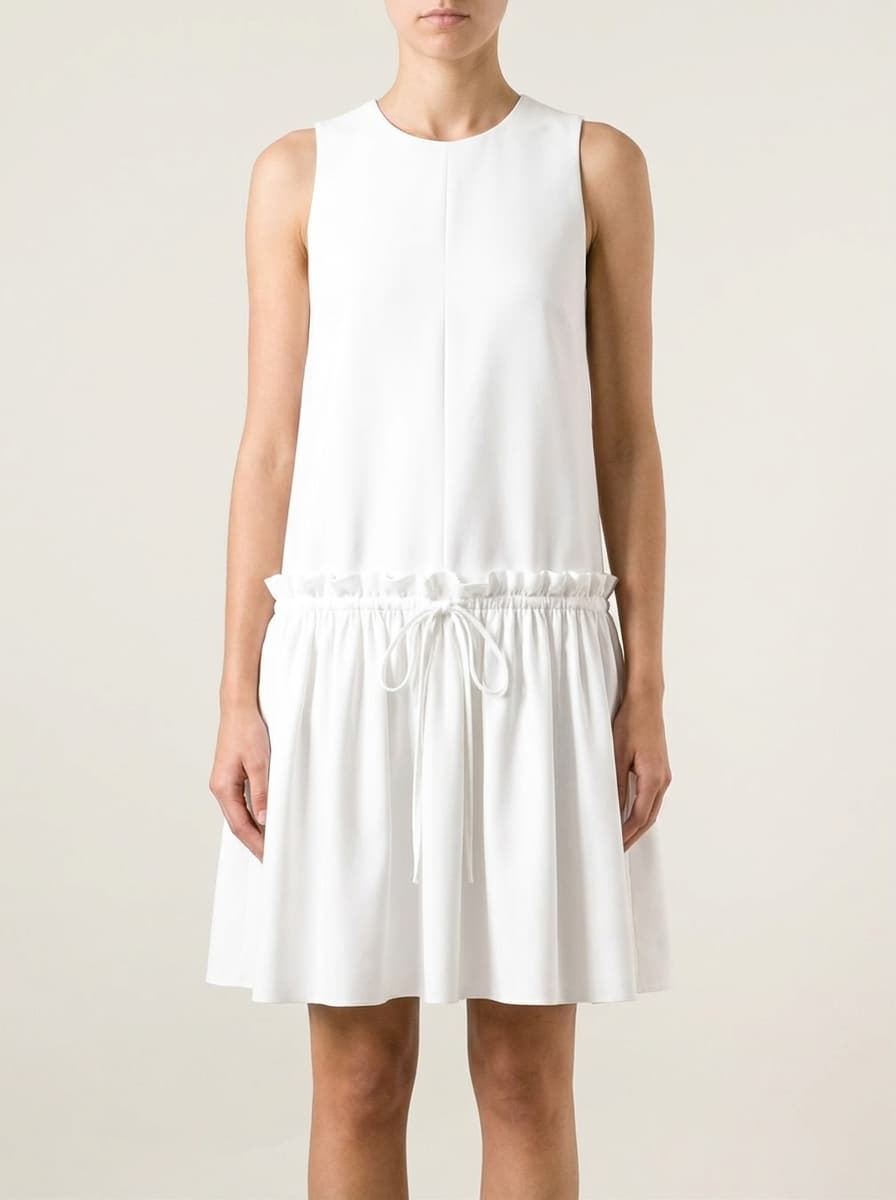 Midi Shift Dress Gathered at the Bottom