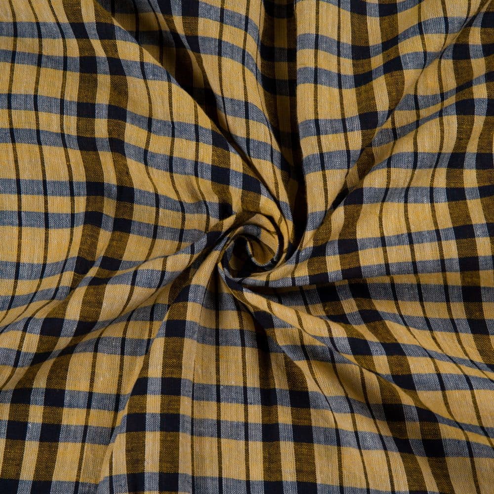 Check Yellow Pure Cotton 70 GSM Handwoven Fabric