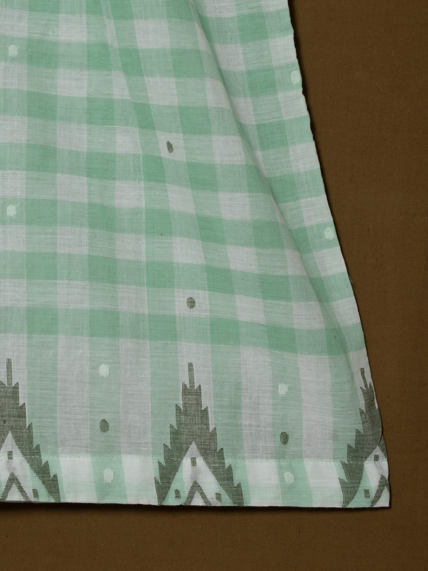 Buttoned & Gathered Lose Midi Dress - Green & White