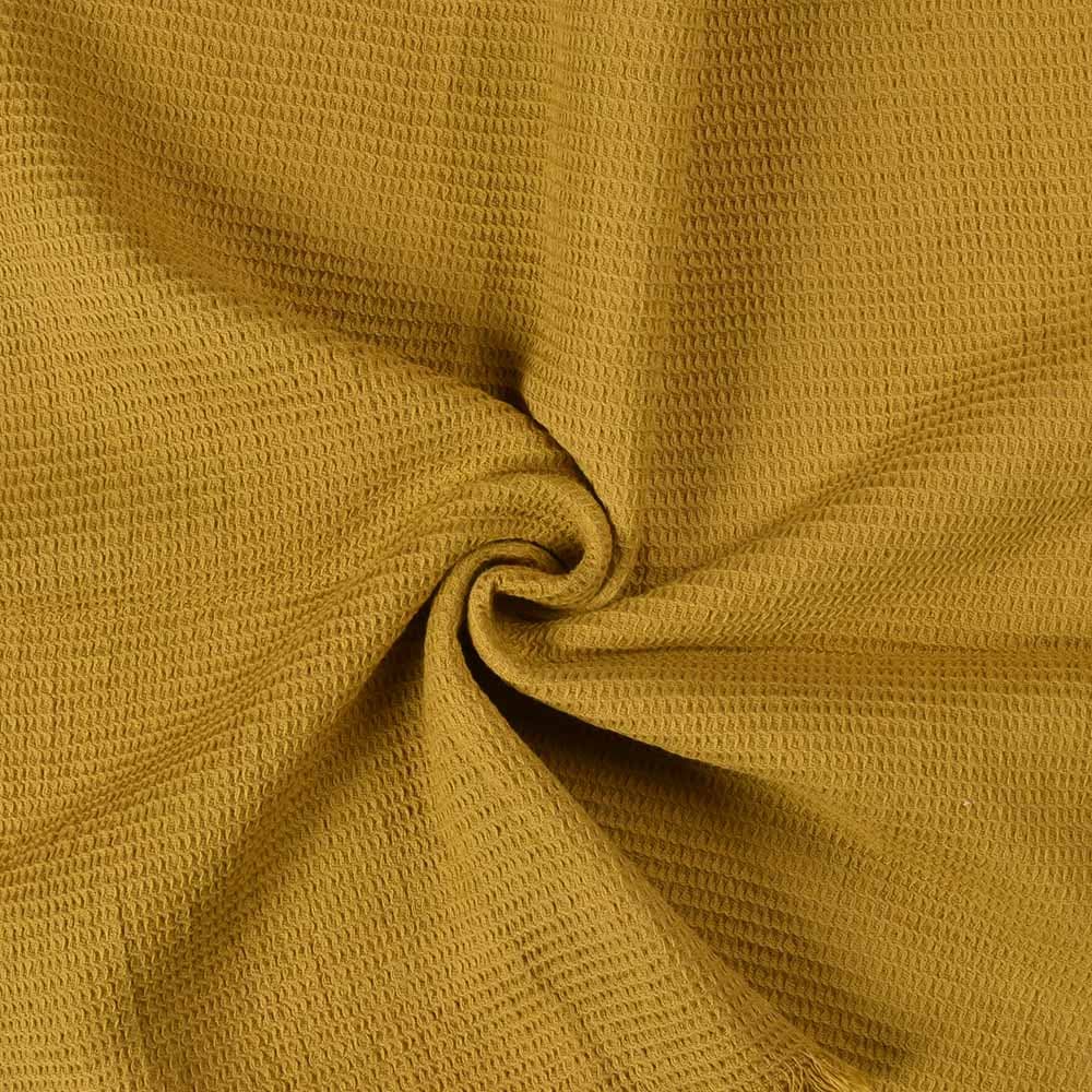 Mustard Honeycomb Weave Pure Cotton 122 GSM Handwoven Waffle Fabric