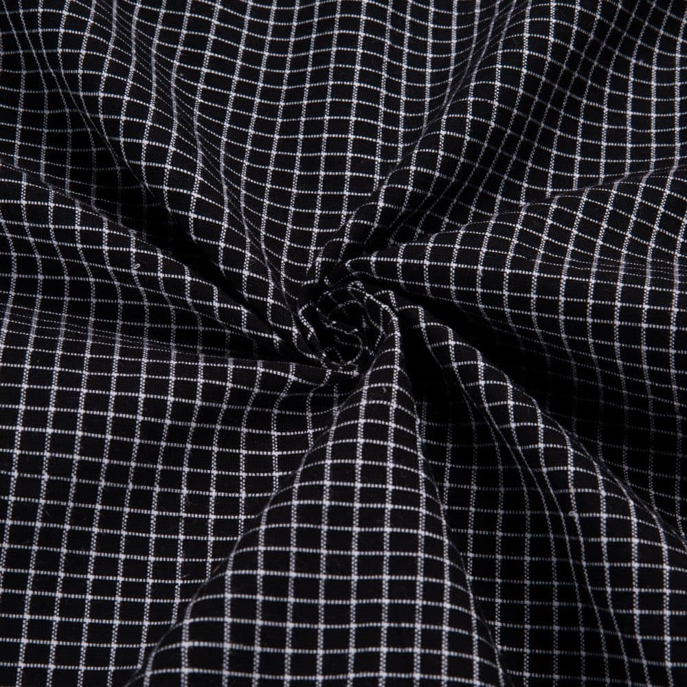 Check Black & White Pure Cotton 116 GSM Handwoven Fabric