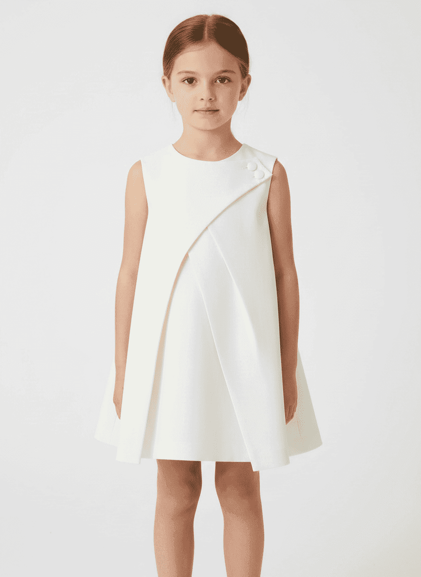 Pleated Asymmetric Kids Dress