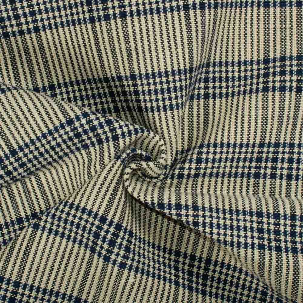 Check Cream Navy Pure Khadi 310 GSM Handwoven Fabric