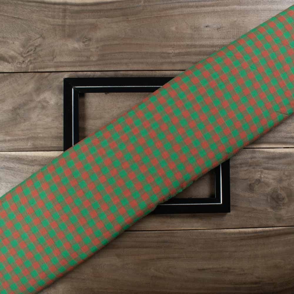 Check Green & Rust Color 110 GSM Pure Cotton Handwoven Fabric