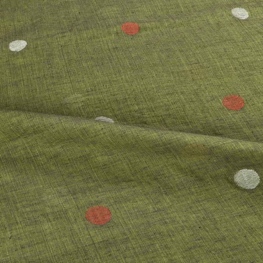 GREEN GEOMETRIC JAMDANI PURE COTTON 57 GSM HANDWOVEN FABRIC