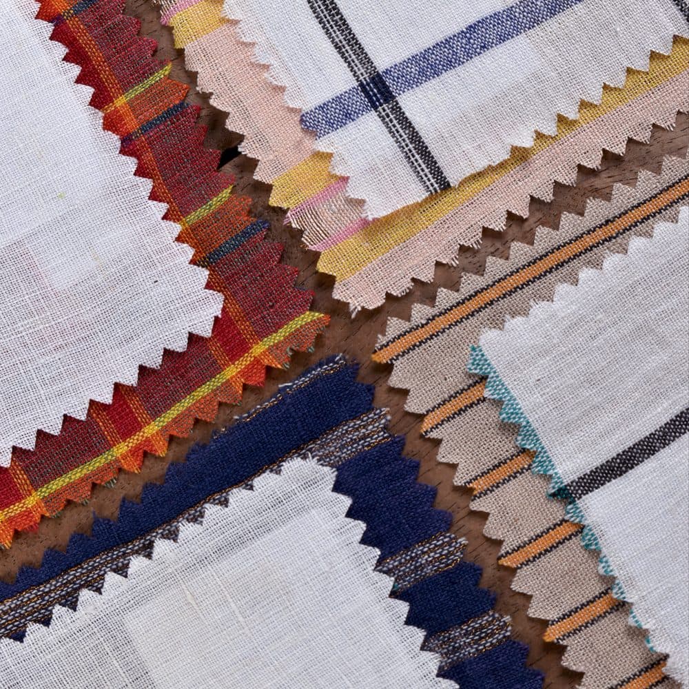 Linen Solids, Check & Stripe Fabric Swatches (4 *4 Inch, 98 GSM - 144 GSM, Up to 20 Swatches)