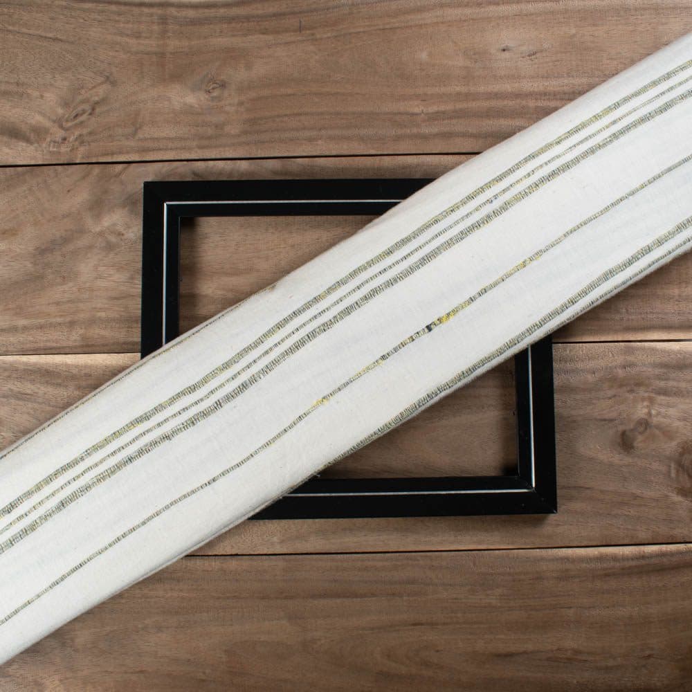 Khesh Recycled White & Green Stripe Pure Cotton 160 GSM Handwoven Fabric