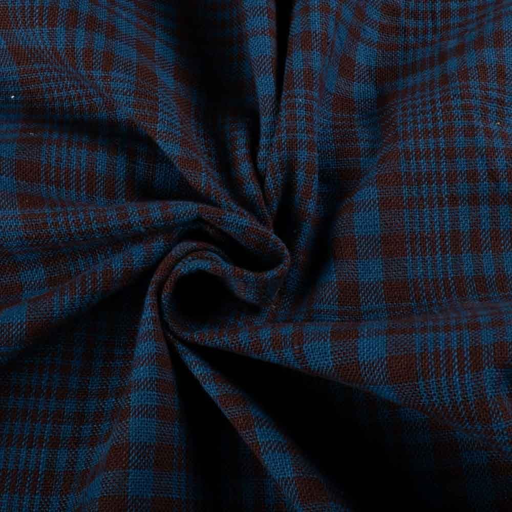 Check Chocolate & Indigo Blue 217 GSM Khadi Handwoven Fabric