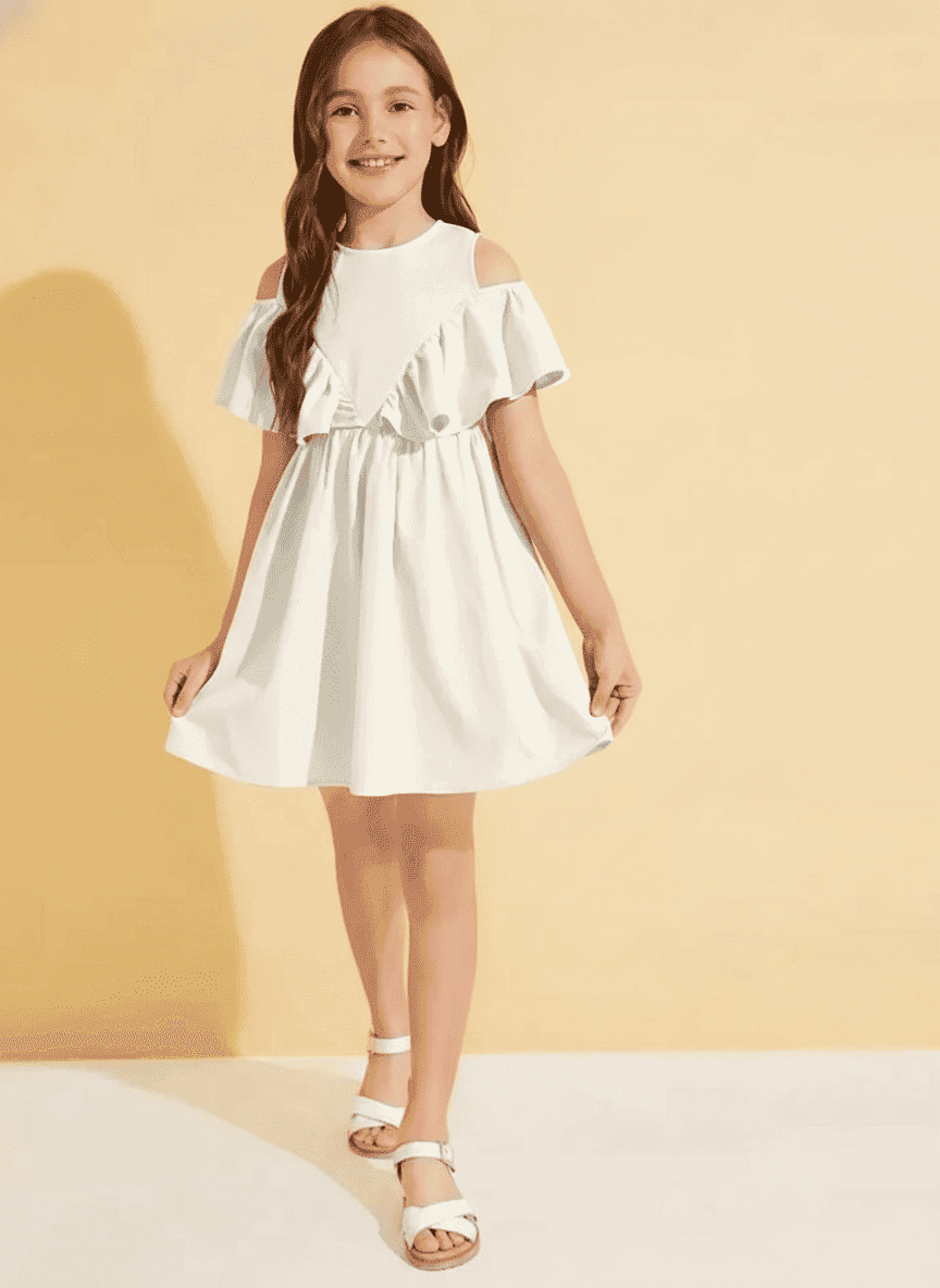 Cold Shoulder Symmetric Ruffled Dress