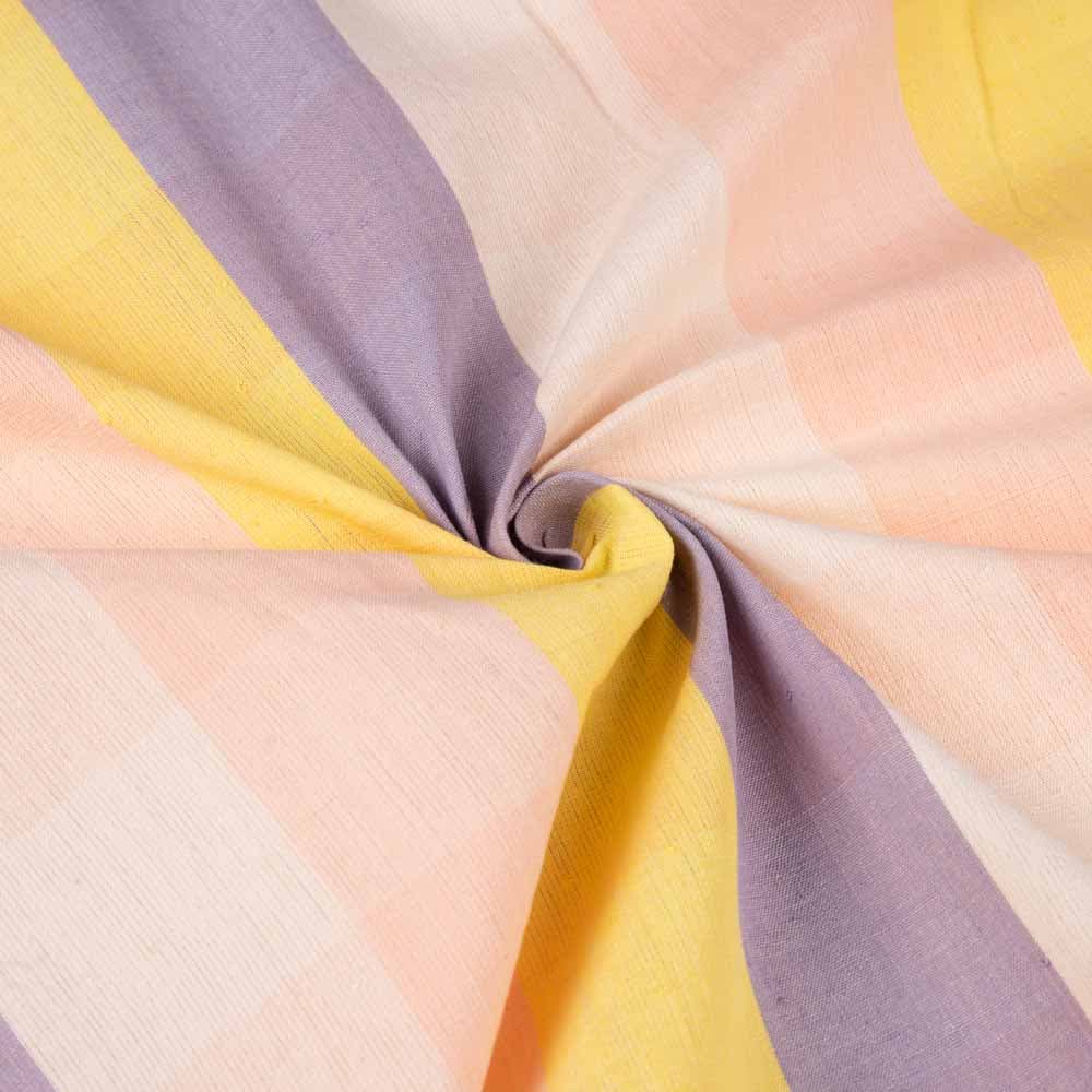 Check Peach Purple & Yellow Cotton 130 GSM Handwoven Fabric