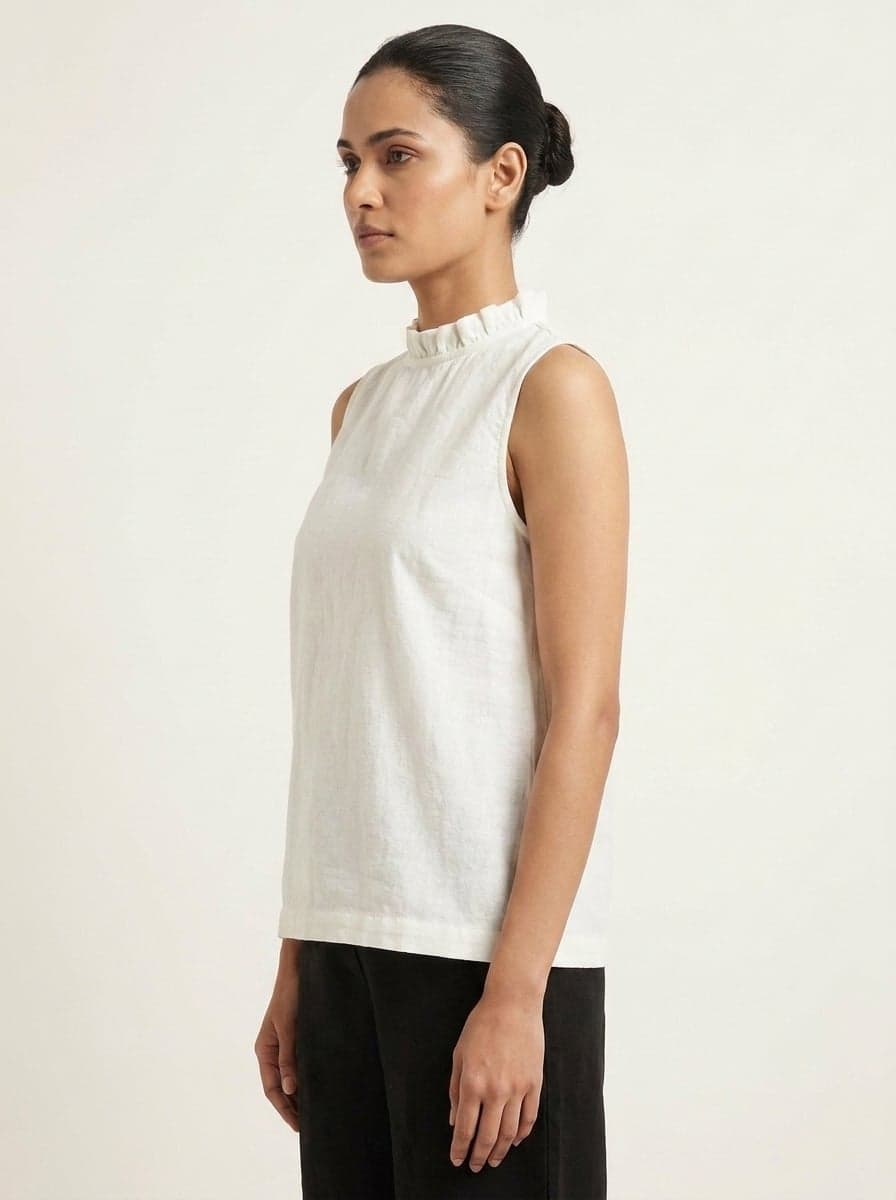 Ruffle Collar Gathered High Neck Top