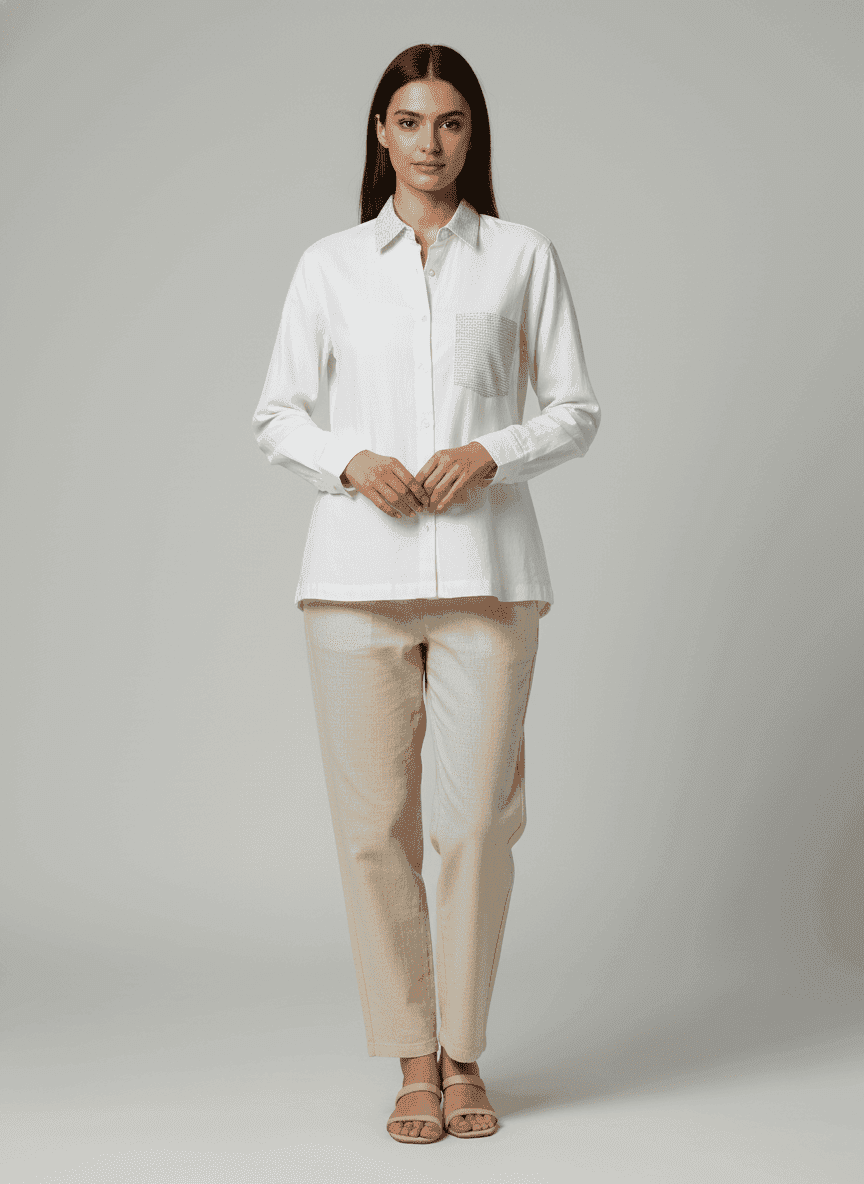 Kantha Embroidered Pocket and Long Collar Shirt