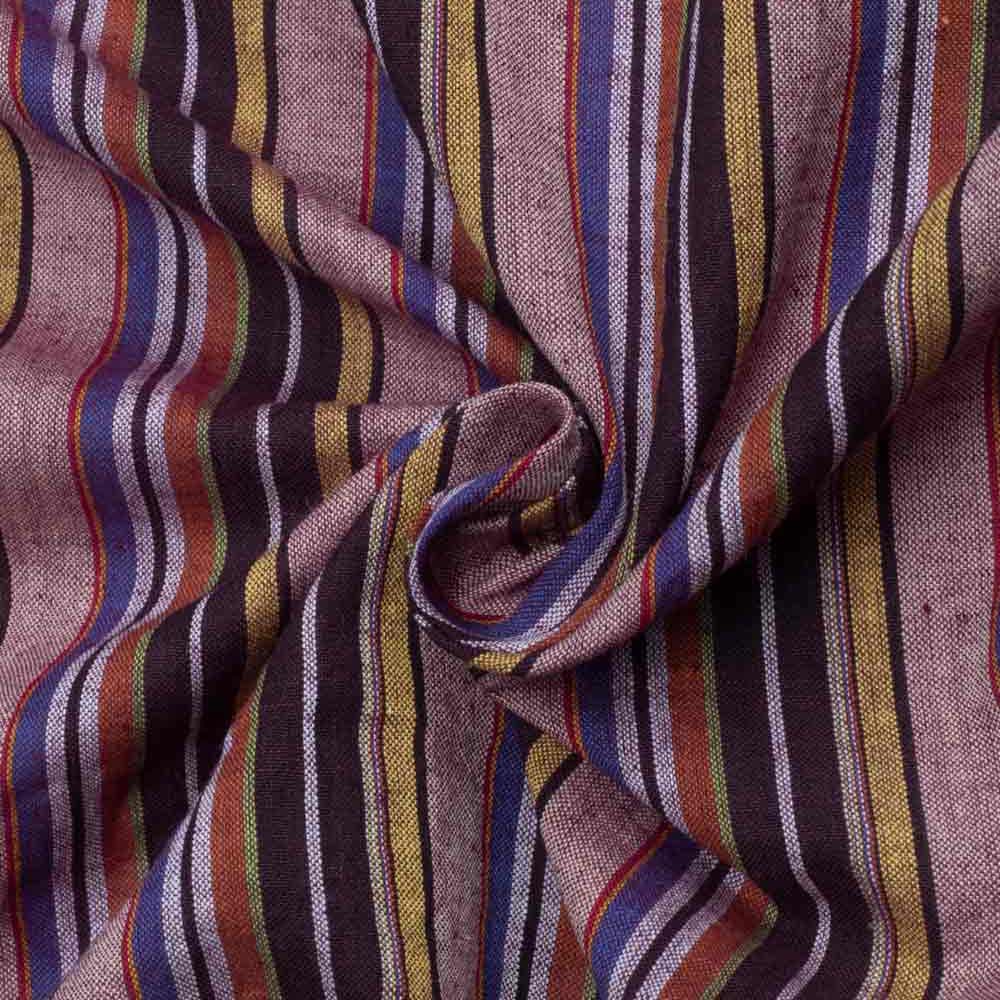 Stripe Plum Multicolour Pure Cotton 73 GSM Handwoven Fabric