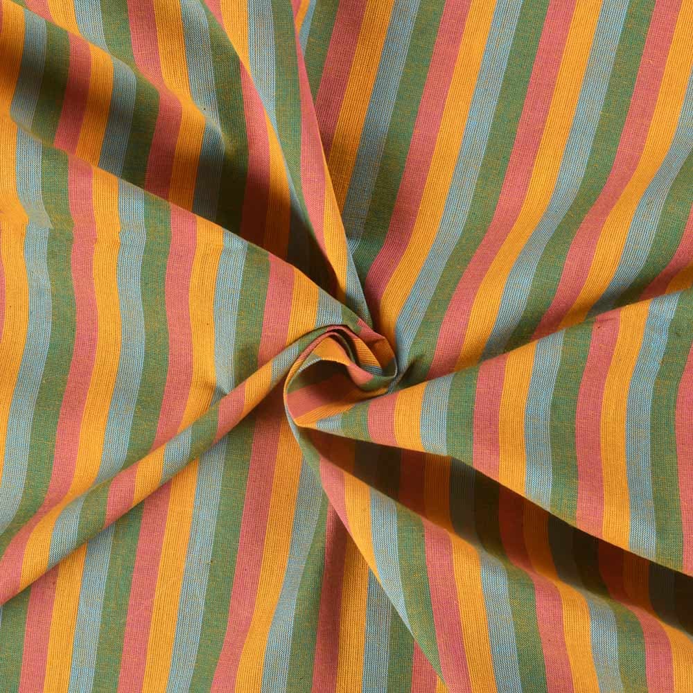 Stripe Multi Color Pure Cotton 80 GSM Handwoven Fabric 250