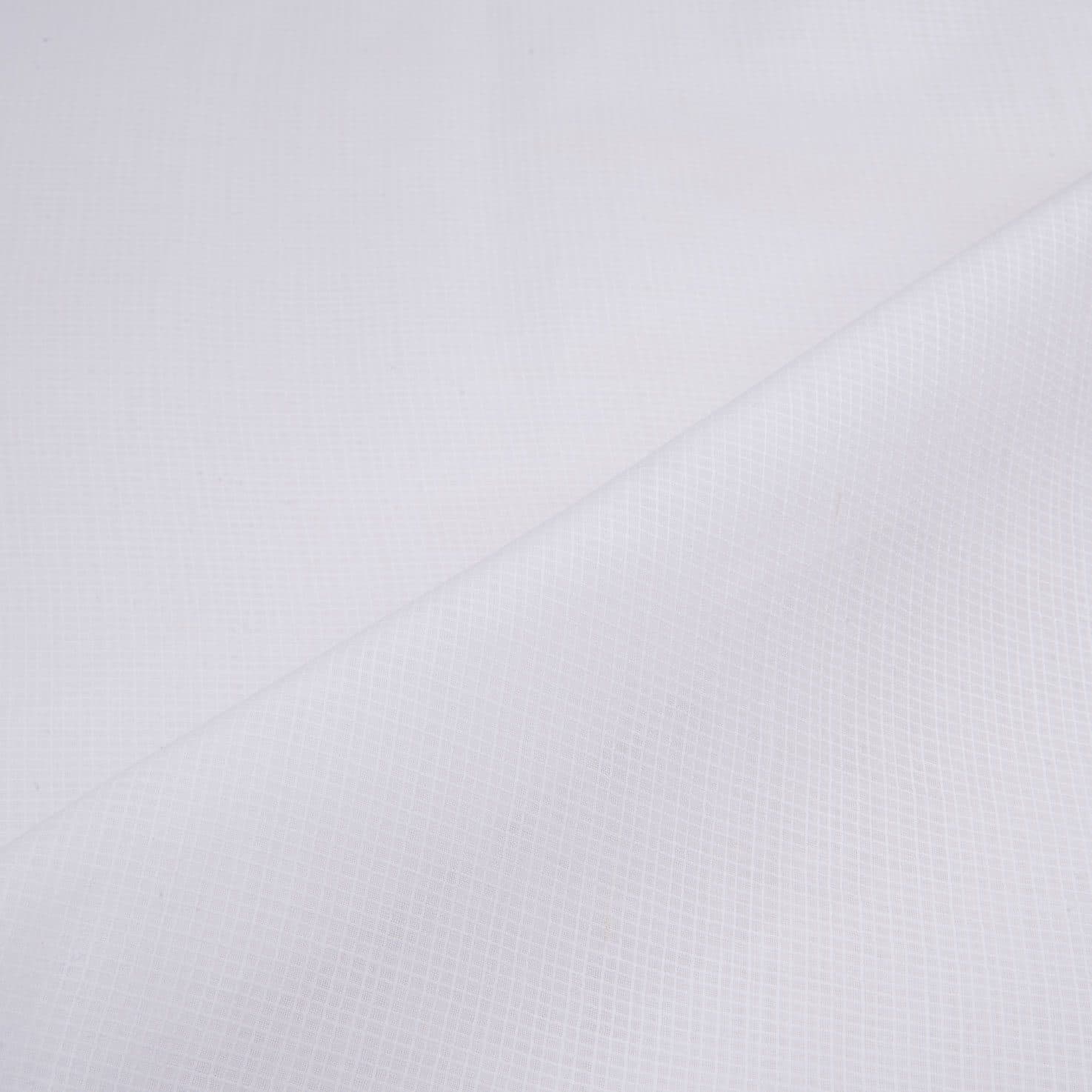 Check Mulmul White Pure Cotton 86 GSM Handwoven Fabric - Bleached Dyeable